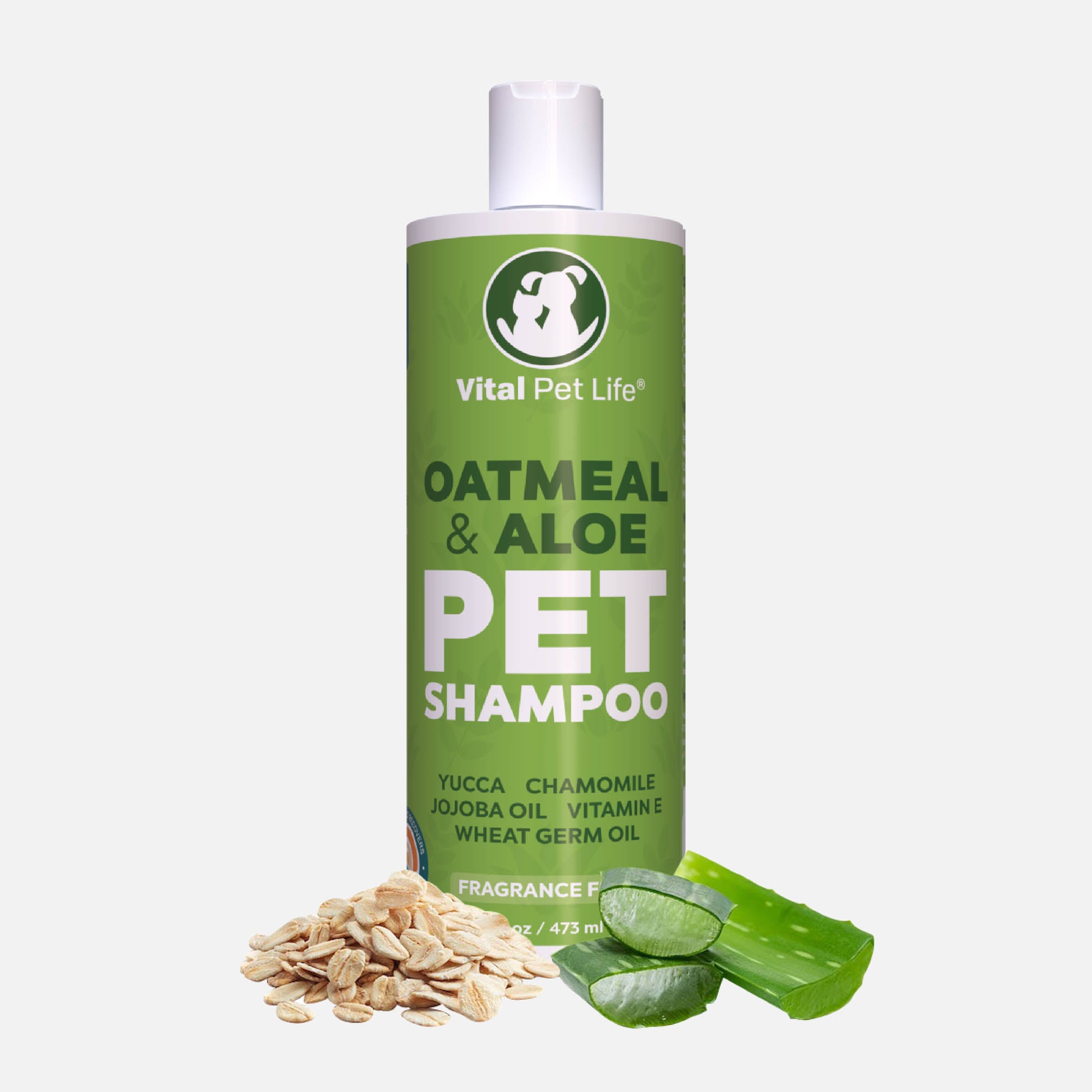 Vital Pet Life Oatmeal and Aloe Natural Shampoo for Dogs Cats Vitamin E 16oz